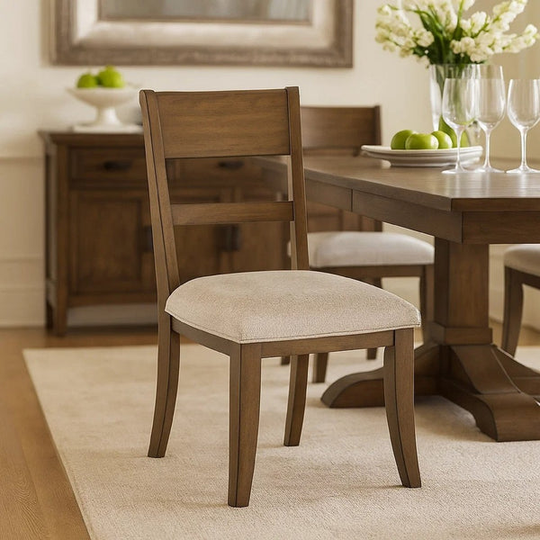 Henry Dining Side Chair Set of 2, Slat Back, Vintage Mocha Brown & Beige - BM344788