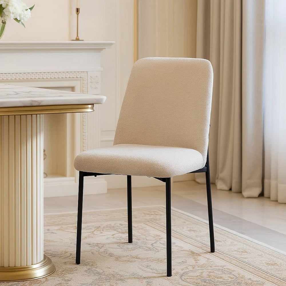 Ery Dining Side Chair Set of 2, Beige Cushions, Black Metal Frame - BM344792