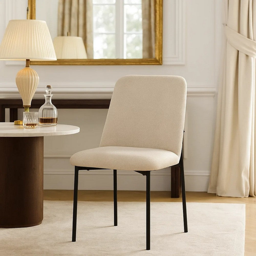 Ery Dining Side Chair Set of 2, Beige Cushions, Black Metal Frame - BM344792