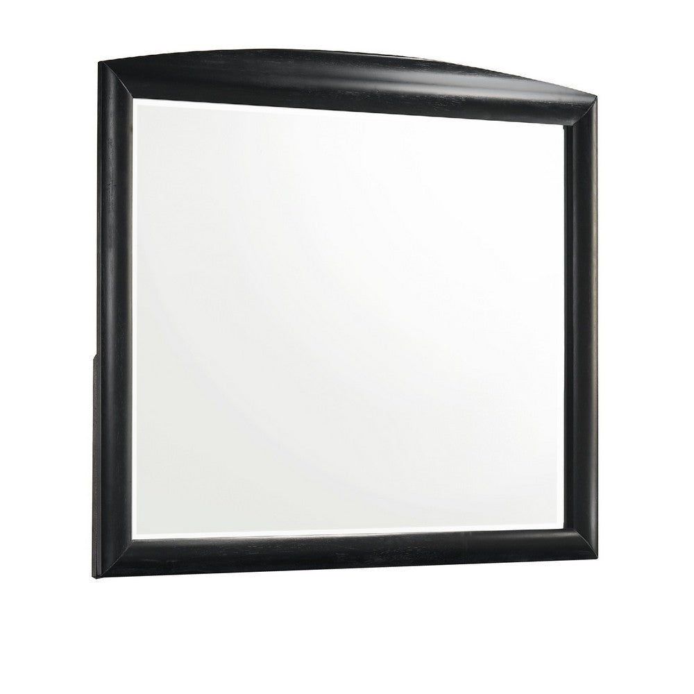 Sevy Dresser Mirror, Curved Top, Onyx Black Solid Rubberwood, 41x46 - BM344798