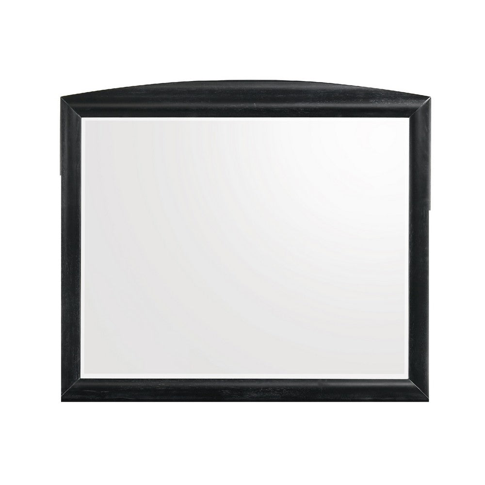 Sevy Dresser Mirror, Curved Top, Onyx Black Solid Rubberwood, 41x46 - BM344798