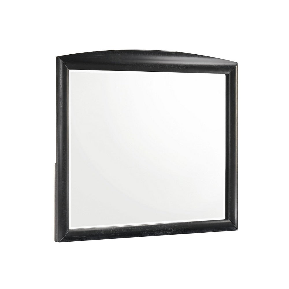 Sevy Dresser Mirror, Curved Top, Onyx Black Solid Rubberwood, 41x46 - BM344798