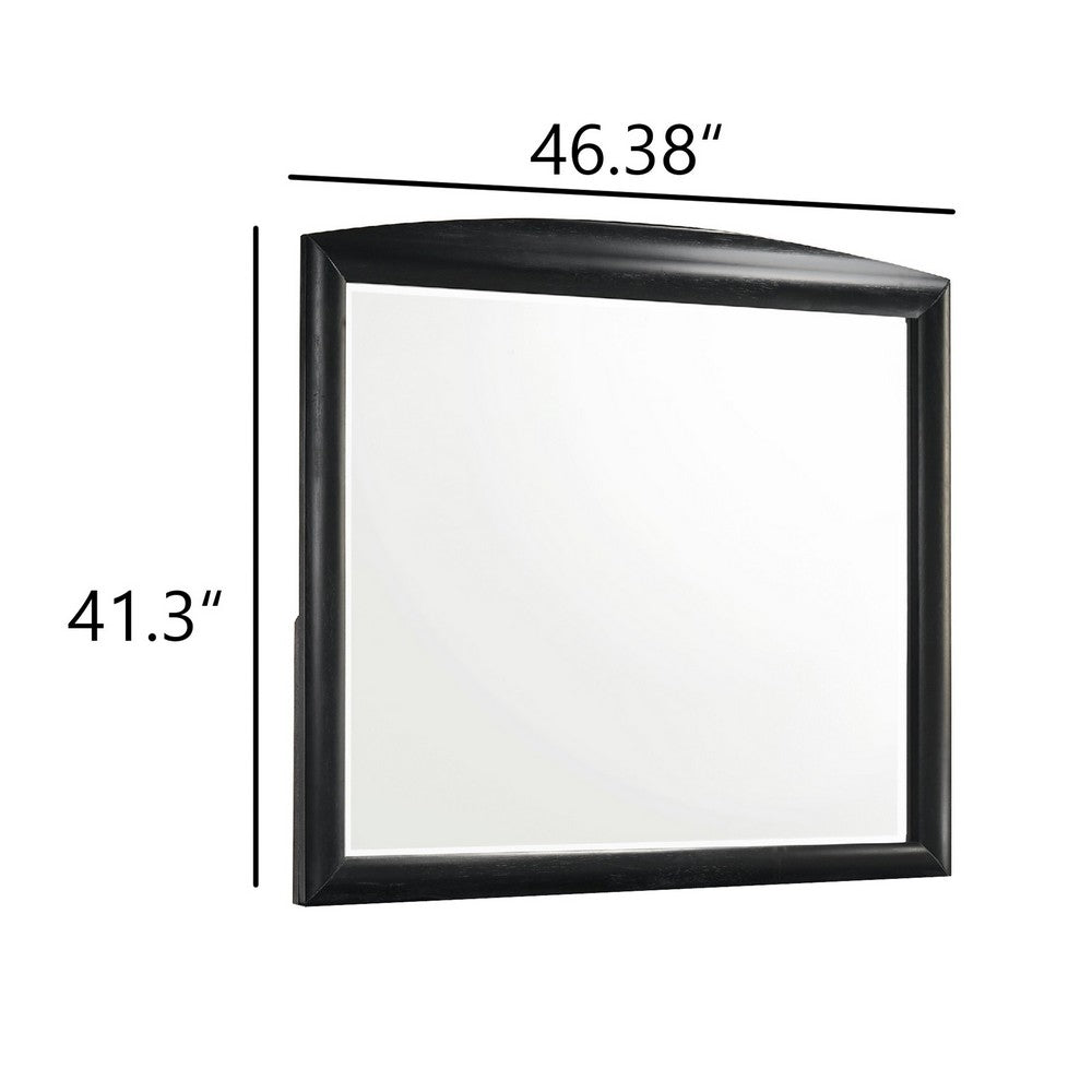 Sevy Dresser Mirror, Curved Top, Onyx Black Solid Rubberwood, 41x46 - BM344798