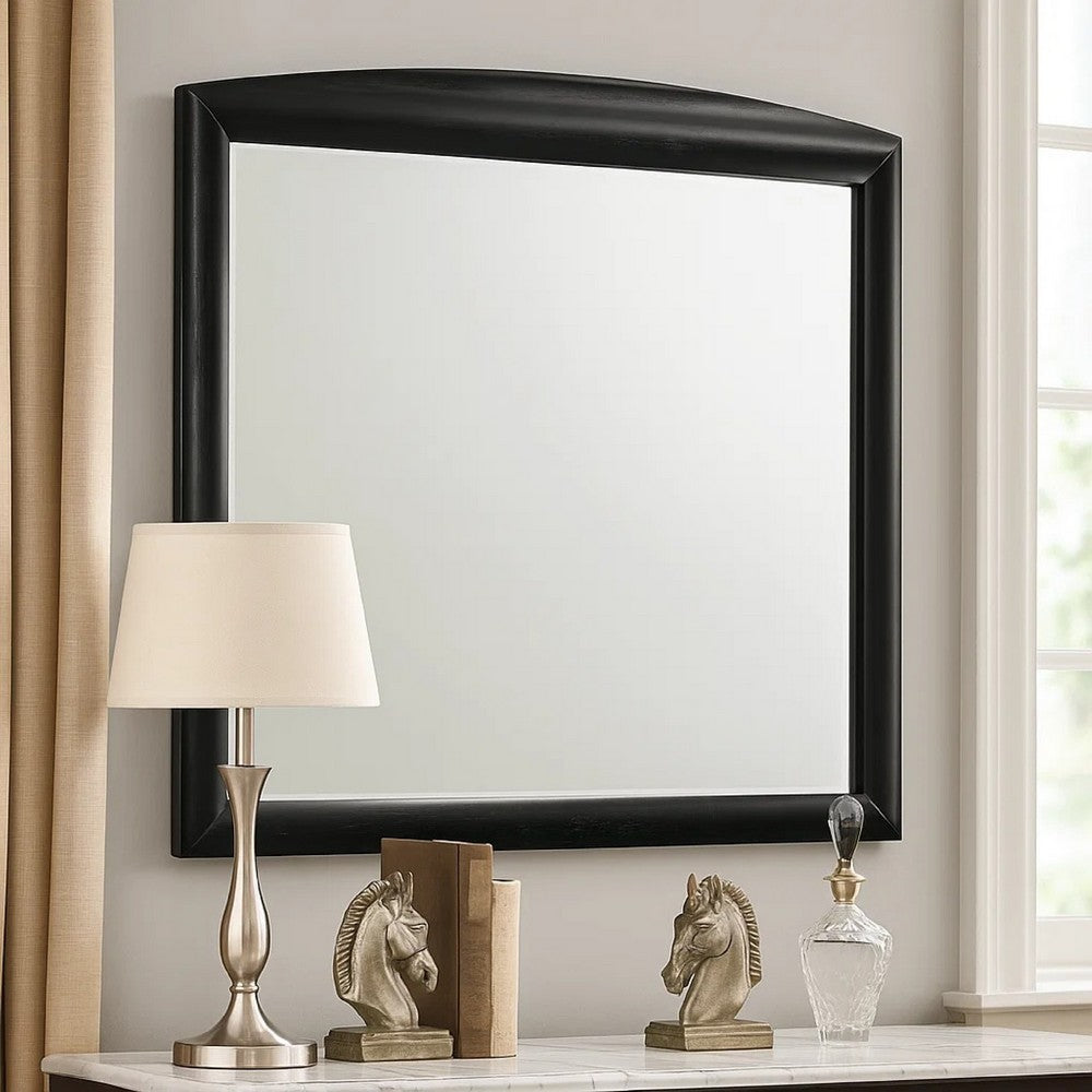 Sevy Dresser Mirror, Curved Top, Onyx Black Solid Rubberwood, 41x46 - BM344798