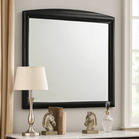 Sevy Dresser Mirror, Curved Top, Onyx Black Solid Rubberwood, 41x46 - BM344798