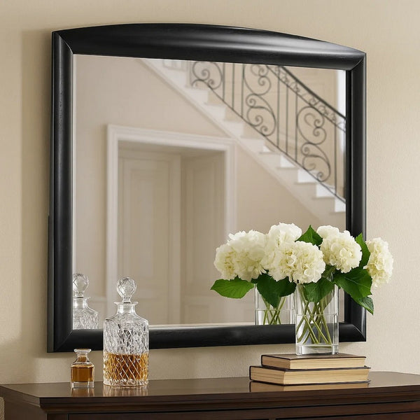 Sevy Dresser Mirror, Curved Top, Onyx Black Solid Rubberwood, 41x46 - BM344798