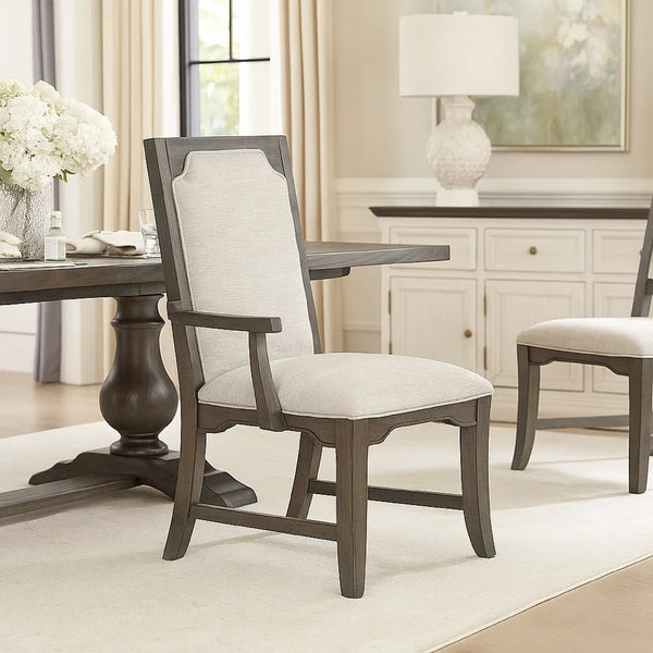 Leslee Dining Side Chair Set of 2, Gray Polyester, Sculpted Tall Back  - BM344799