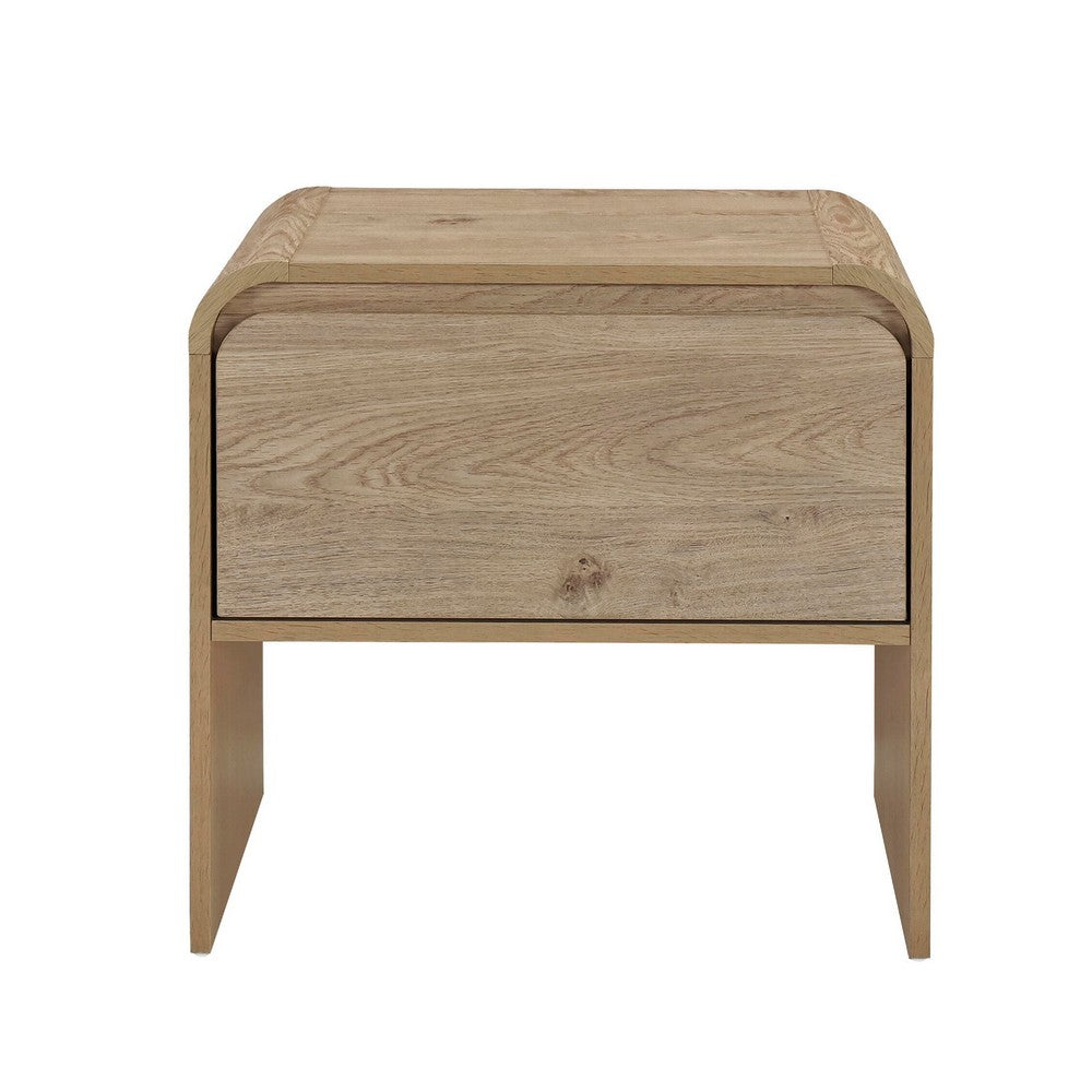 Maria Bedside Table Nightstand, 2 Drawers, Natural Beige Waterfall Edges - BM344802