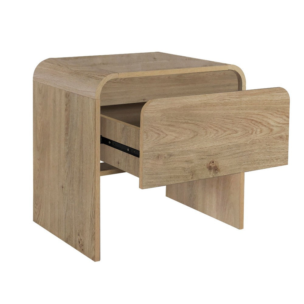 Maria Bedside Table Nightstand, 2 Drawers, Natural Beige Waterfall Edges - BM344802