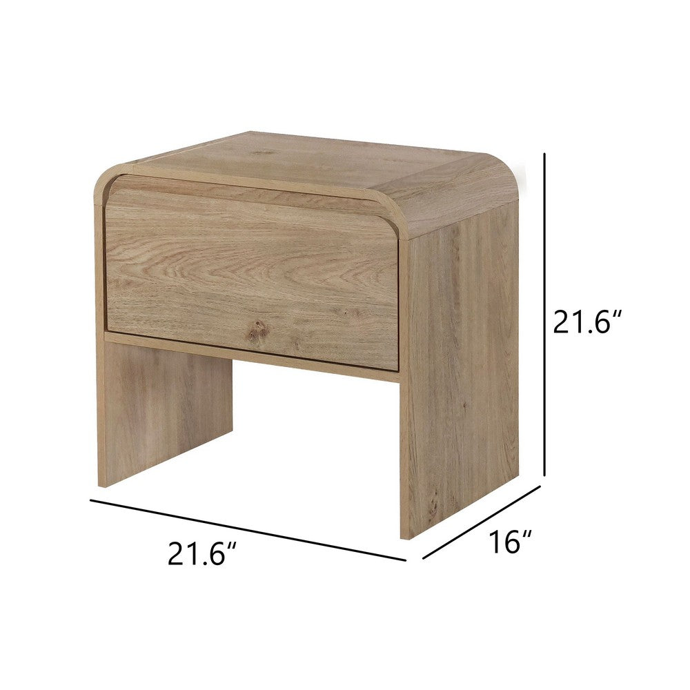 Maria Bedside Table Nightstand, 2 Drawers, Natural Beige Waterfall Edges - BM344802