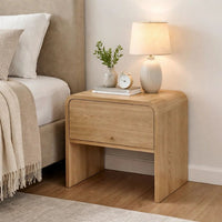 Maria Bedside Table Nightstand, 2 Drawers, Natural Beige Waterfall Edges - BM344802