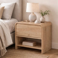Maria Bedside Table Nightstand, 2 Drawers, Natural Beige Waterfall Edges - BM344802