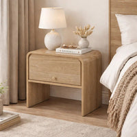 Maria Bedside Table Nightstand, 2 Drawers, Natural Beige Waterfall Edges - BM344802