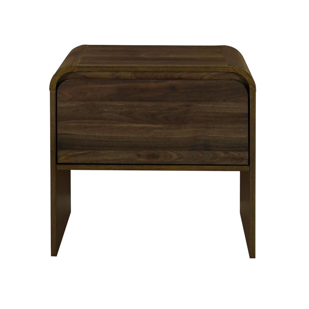 Maria Bedside End Table, 2 Drawers, Walnut Brown Waterfall Edges - BM344803