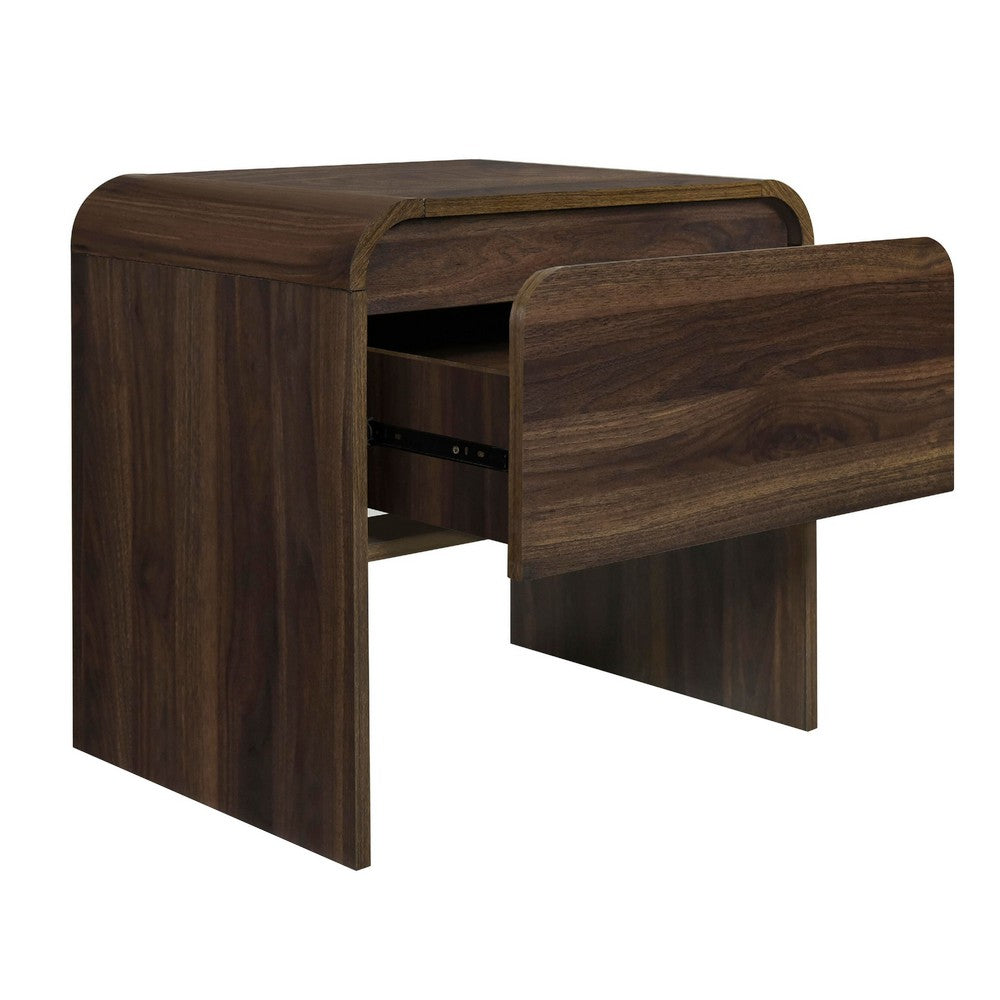 Maria Bedside End Table, 2 Drawers, Walnut Brown Waterfall Edges - BM344803