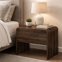 Maria Bedside End Table, 2 Drawers, Walnut Brown Waterfall Edges - BM344803