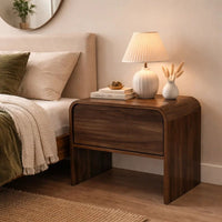 Maria Bedside End Table, 2 Drawers, Walnut Brown Waterfall Edges - BM344803