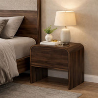Maria Bedside End Table, 2 Drawers, Walnut Brown Waterfall Edges - BM344803