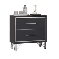 Zoe Modern Nightstand with 2 Drawers, Ebony Black and 'Silver - BM344804