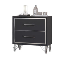 Zoe Modern Nightstand with 2 Drawers, Ebony Black and 'Silver - BM344804