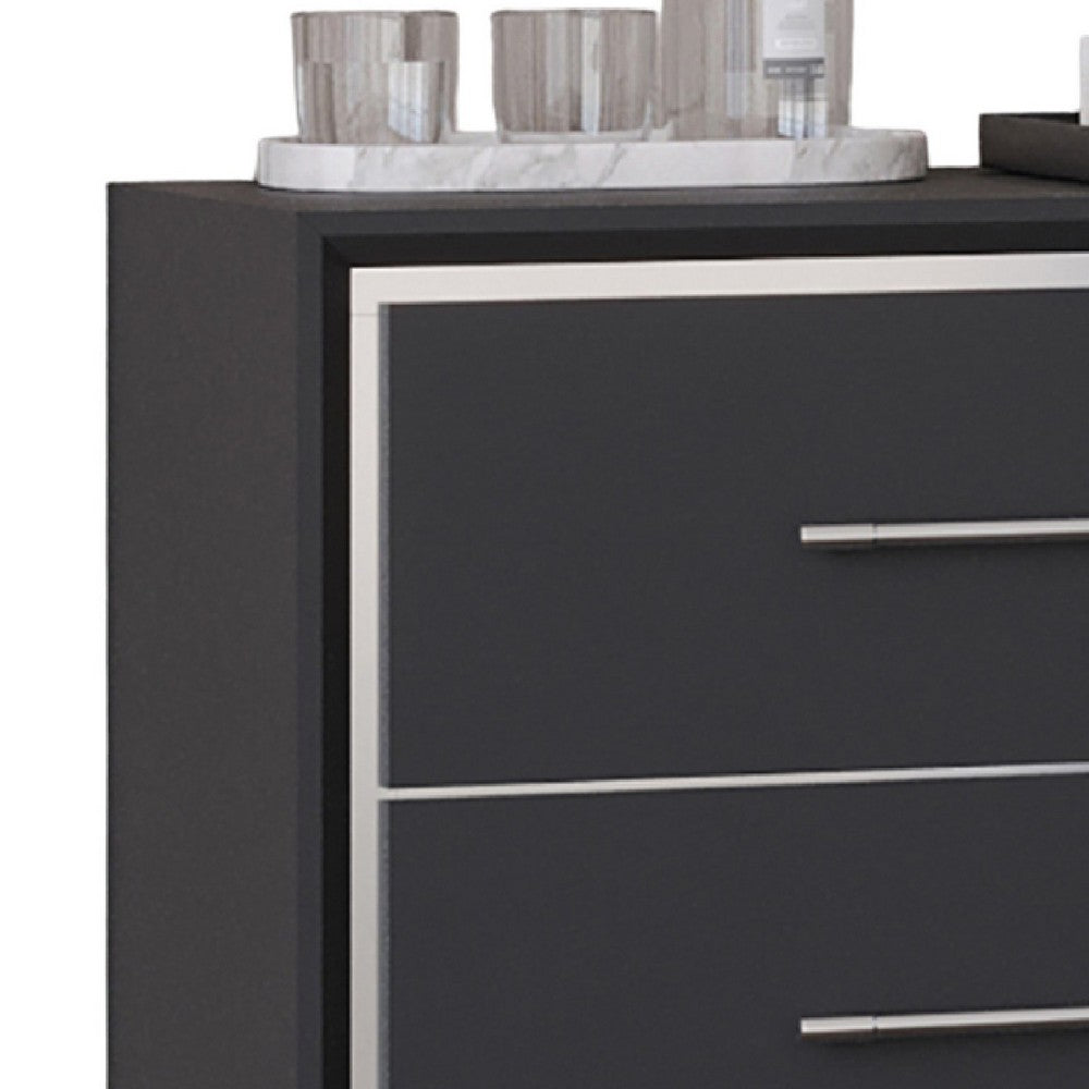 Zoe Modern Nightstand with 2 Drawers, Ebony Black and 'Silver - BM344804