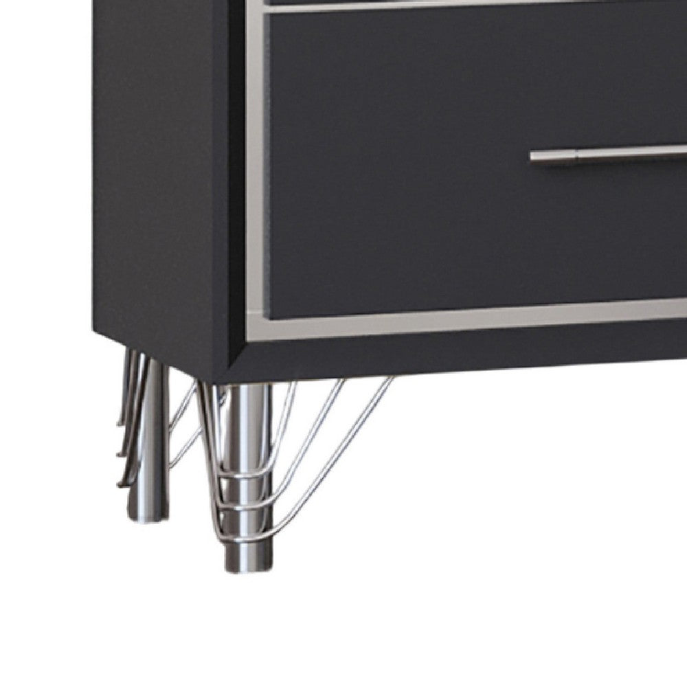 Zoe Modern Nightstand with 2 Drawers, Ebony Black and 'Silver - BM344804