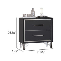 Zoe Modern Nightstand with 2 Drawers, Ebony Black and 'Silver - BM344804