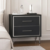 Zoe Modern Nightstand with 2 Drawers, Ebony Black and 'Silver - BM344804