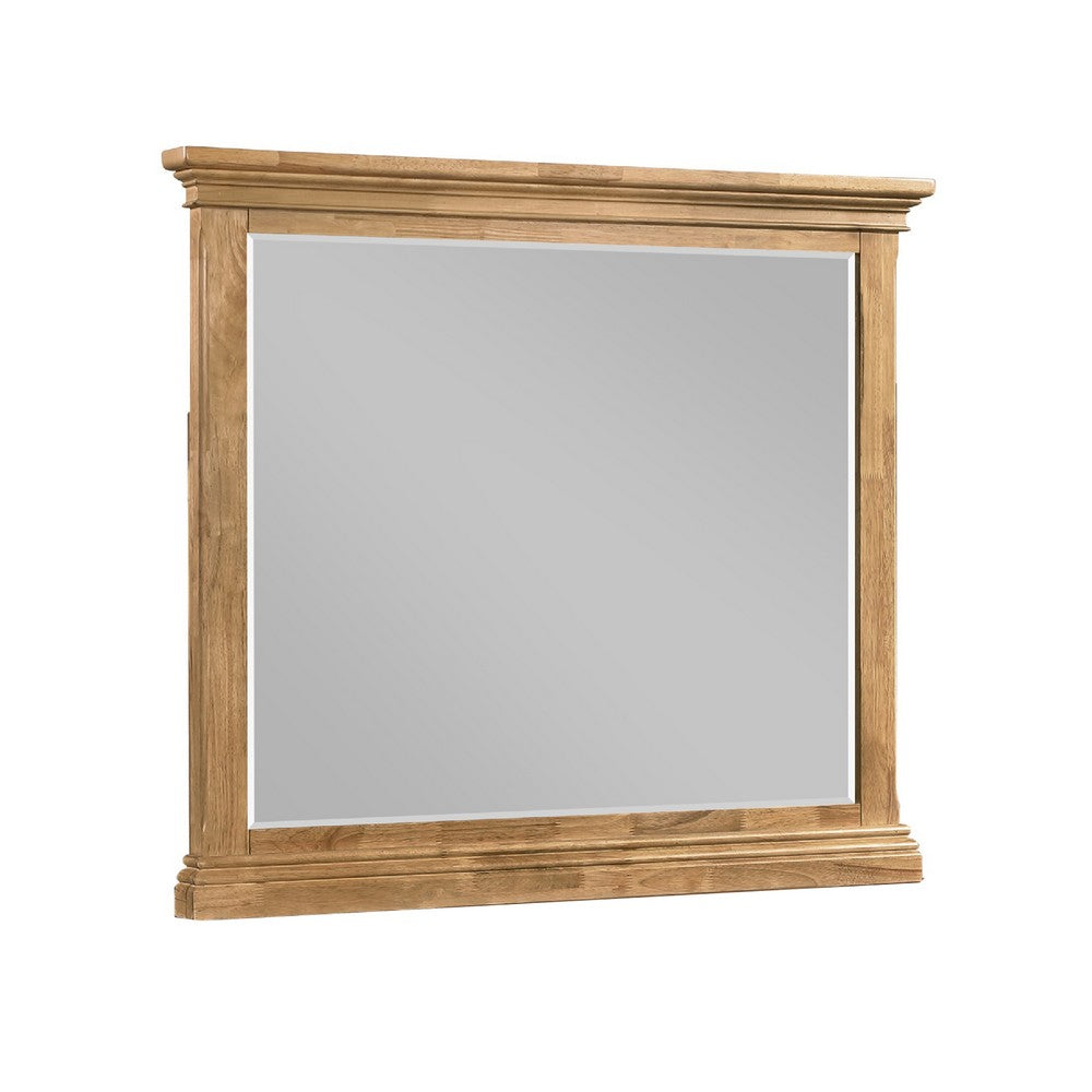 Seny Dresser Mirror, Crown Molding, Honey Brown Rubberwood, 33x48 - BM344806