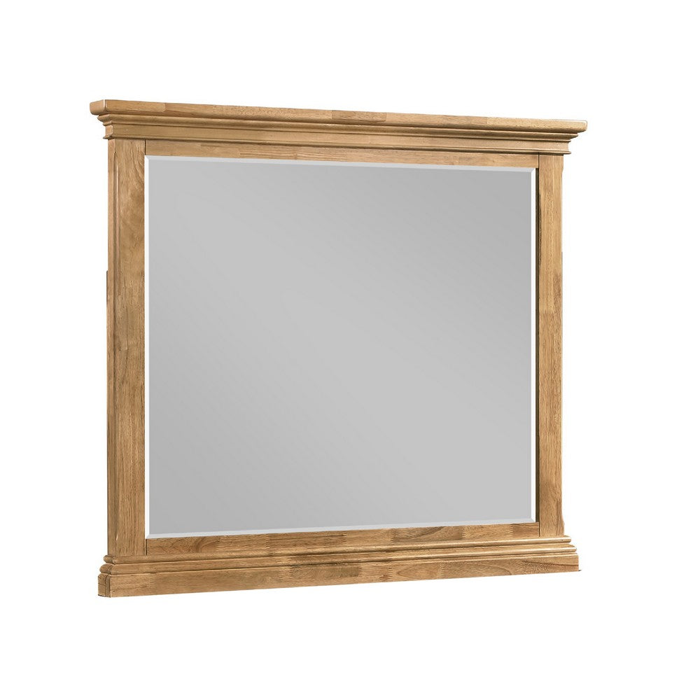 Seny Dresser Mirror, Crown Molding, Honey Brown Rubberwood, 33x48 - BM344806