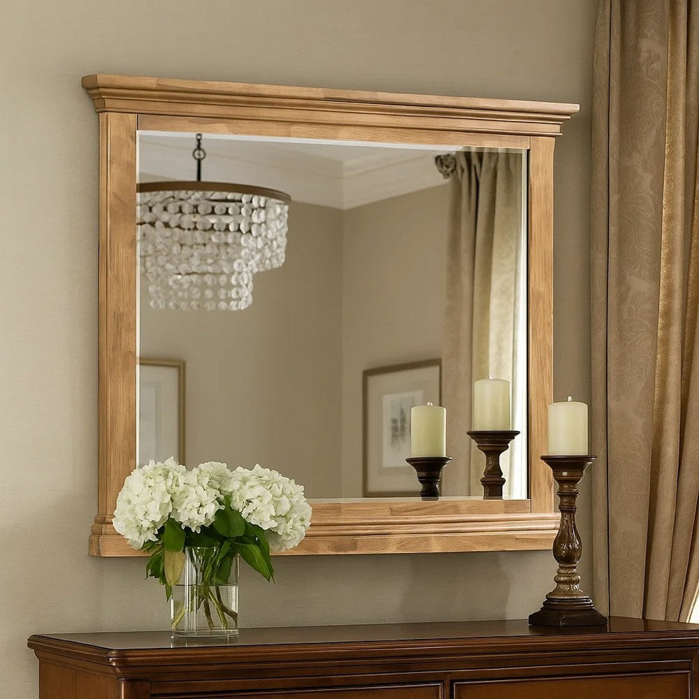 Seny Dresser Mirror, Crown Molding, Honey Brown Rubberwood, 33x48 - BM344806