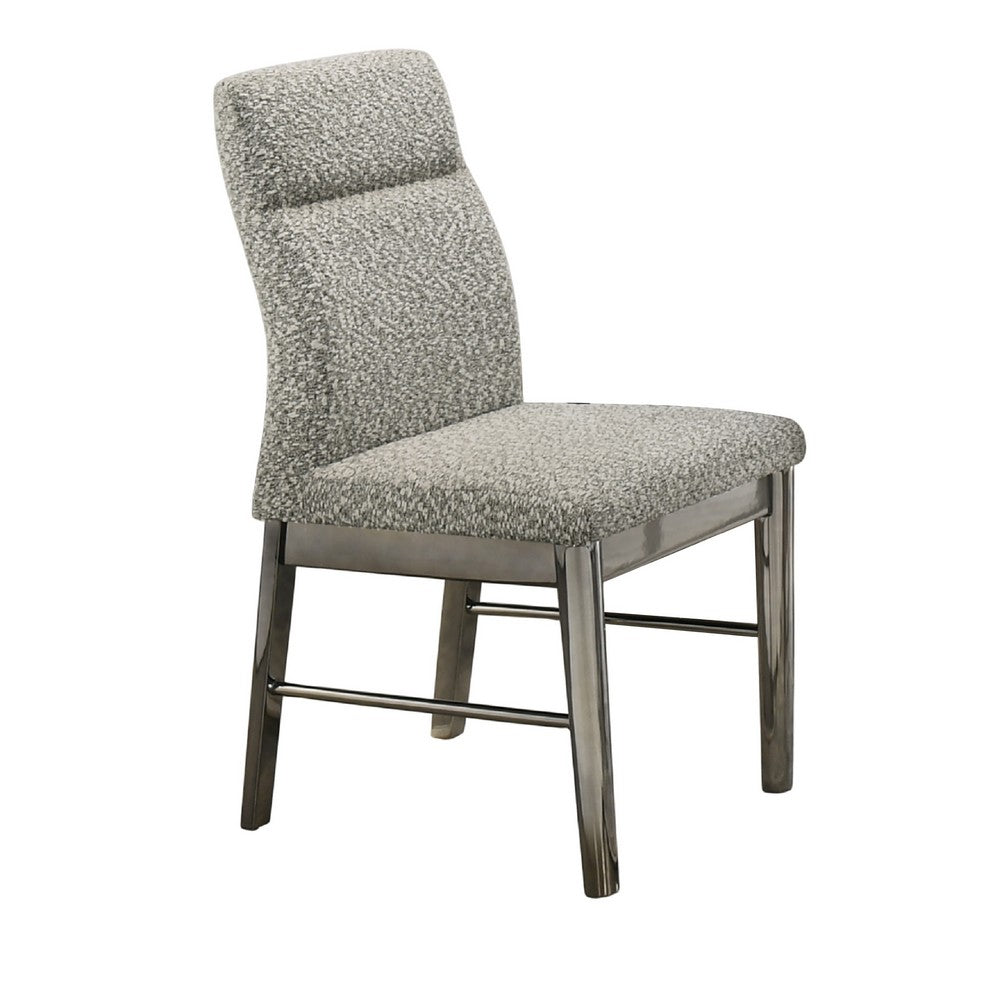 Levy Dining Side Chair Set of 2, Gray Boucle Fabric, Metallic Silver - BM344808