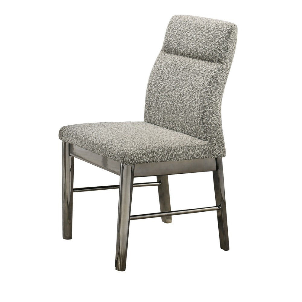 Levy Dining Side Chair Set of 2, Gray Boucle Fabric, Metallic Silver - BM344808
