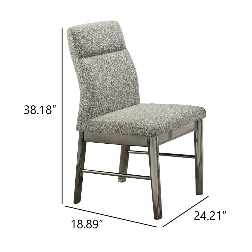 Levy Dining Side Chair Set of 2, Gray Boucle Fabric, Metallic Silver - BM344808