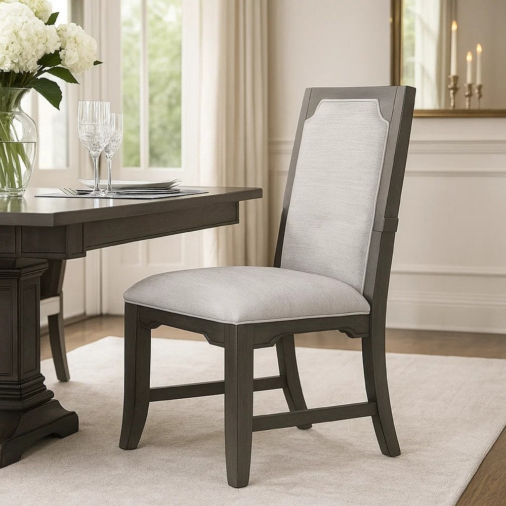 Leslee Dining Armchair Set of 2, Gray Polyester, Sculpted Tall Back  - BM344809