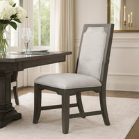 Leslee Dining Armchair Set of 2, Gray Polyester, Sculpted Tall Back  - BM344809