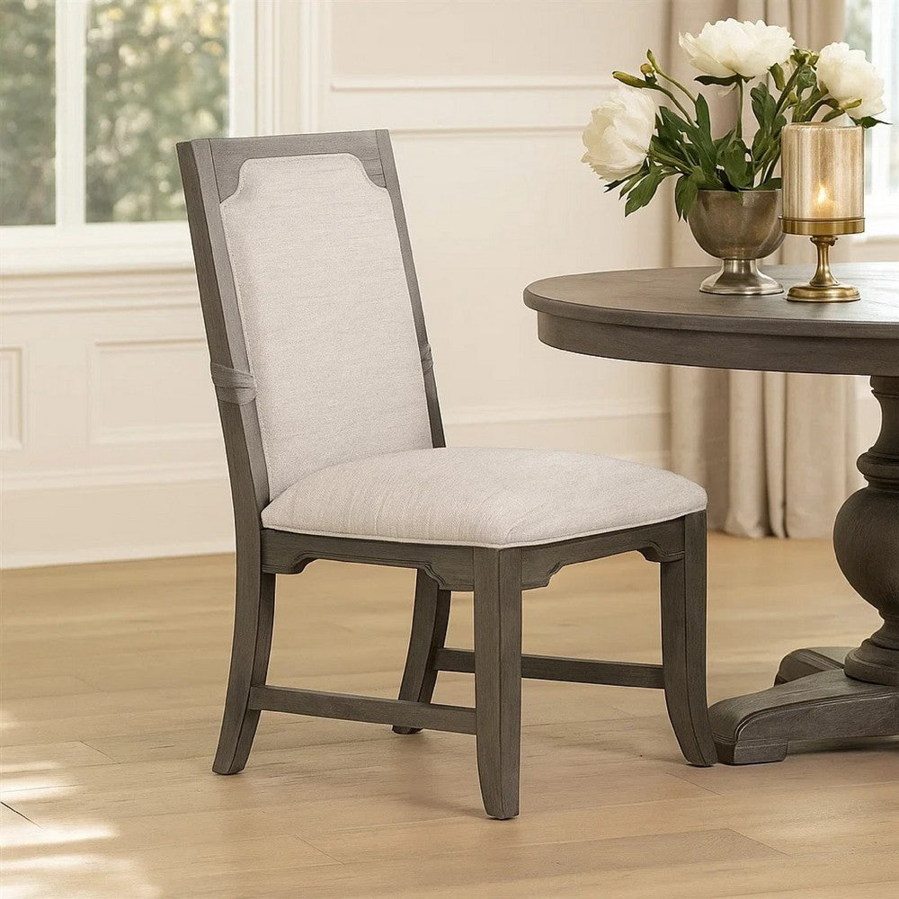 Leslee Dining Armchair Set of 2, Gray Polyester, Sculpted Tall Back  - BM344809
