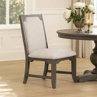 Leslee Dining Armchair Set of 2, Gray Polyester, Sculpted Tall Back  - BM344809