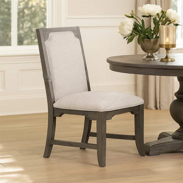 Leslee Dining Armchair Set of 2, Gray Polyester, Sculpted Tall Back  - BM344809