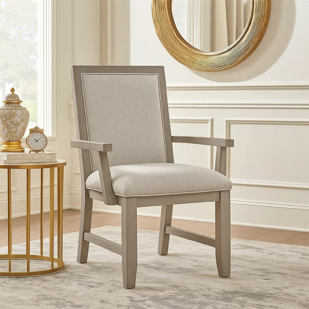 Ion Dining Armchair Set of 2, Padded Polyester Seat, Mist Gray Wood - BM344812