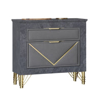 Semy Nightstand, 2 Gold Accented Drawers, Gray Marble Laminate - BM344813