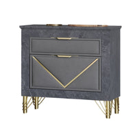 Semy Nightstand, 2 Gold Accented Drawers, Gray Marble Laminate - BM344813