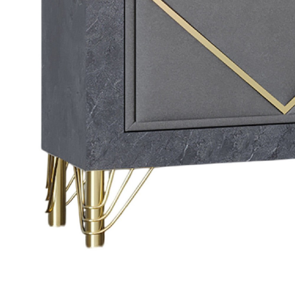 Semy Nightstand, 2 Gold Accented Drawers, Gray Marble Laminate - BM344813