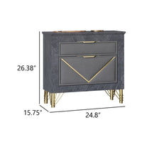 Semy Nightstand, 2 Gold Accented Drawers, Gray Marble Laminate - BM344813