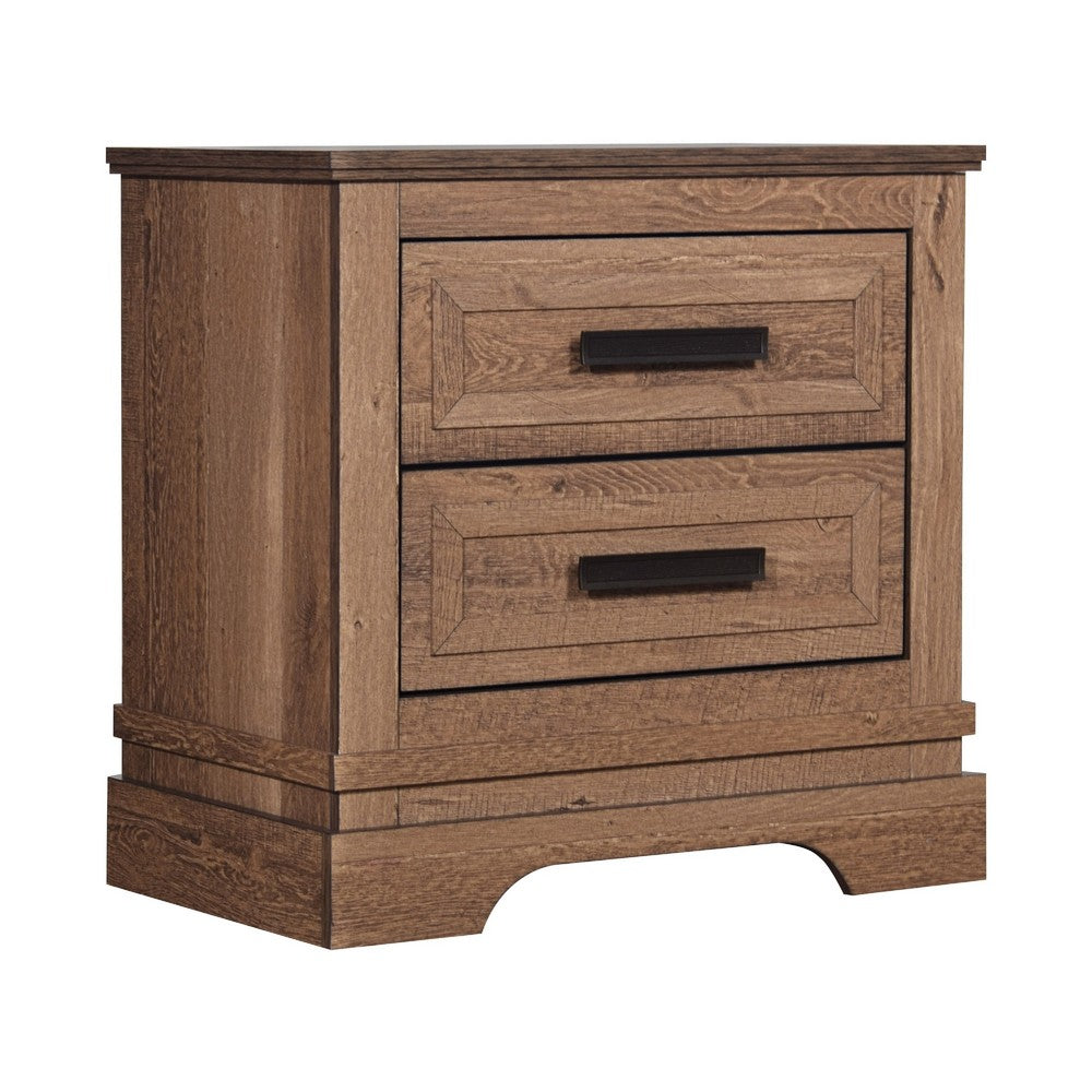 Covy Nightstand, 2 Drawers w Bar Handles, Bracket Feet, Natural Brown - BM344814