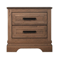 Covy Nightstand, 2 Drawers w Bar Handles, Bracket Feet, Natural Brown - BM344814