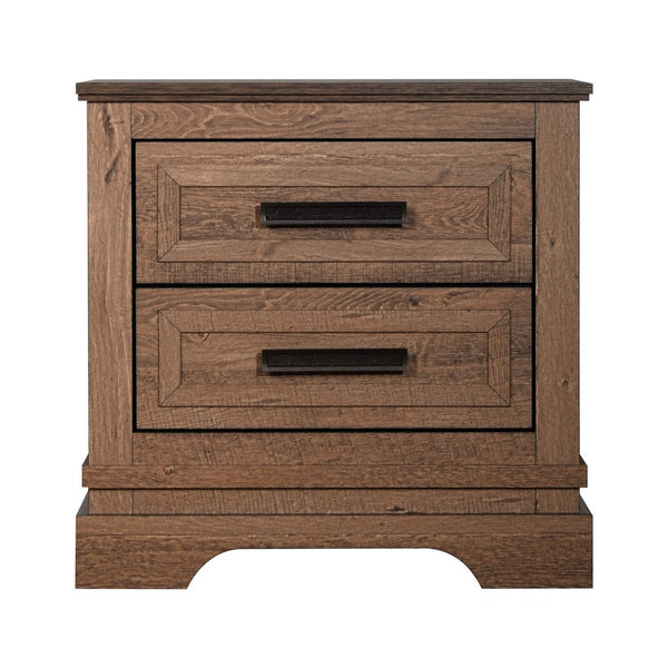 Covy Nightstand, 2 Drawers w Bar Handles, Bracket Feet, Natural Brown - BM344814