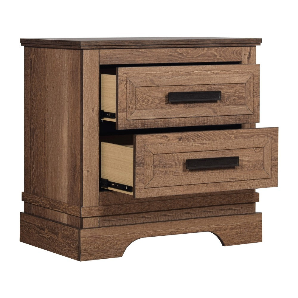 Covy Nightstand, 2 Drawers w Bar Handles, Bracket Feet, Natural Brown - BM344814