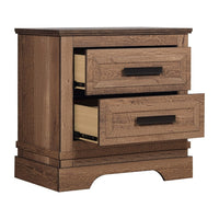 Covy Nightstand, 2 Drawers w Bar Handles, Bracket Feet, Natural Brown - BM344814