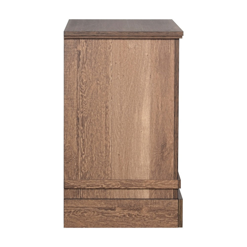Covy Nightstand, 2 Drawers w Bar Handles, Bracket Feet, Natural Brown - BM344814